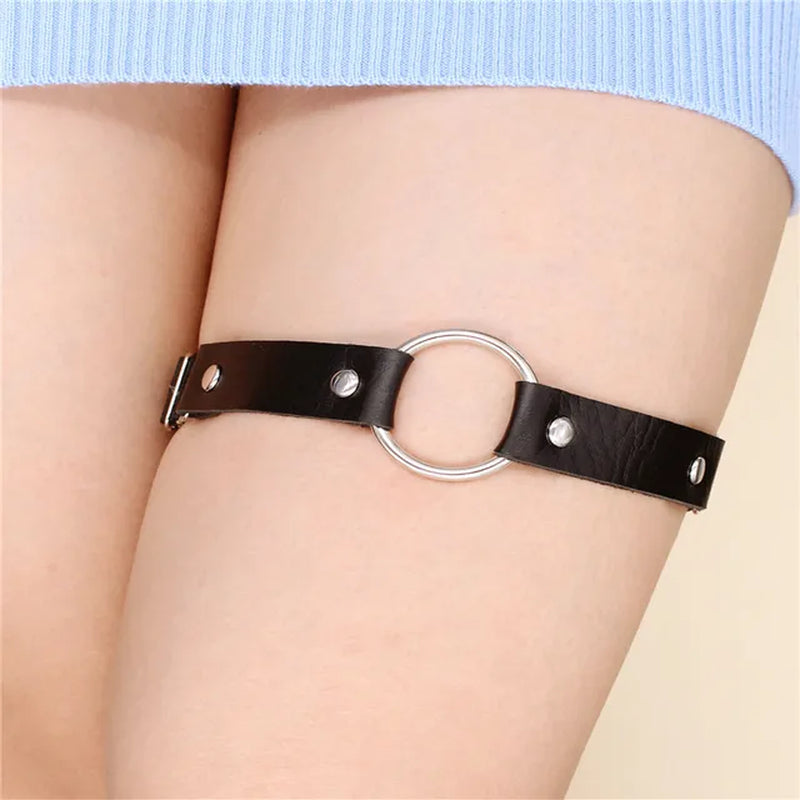 2023 Women Punk Goth Heart round PU Leather Elastic Garter Leg Thigh Ring Clothing Accessory Leg Suspender Stockings Garters