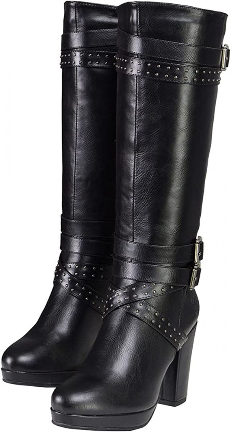 Milwaukee Leather MBL9422 Women'S Tall Black Studded Strap Boots With...