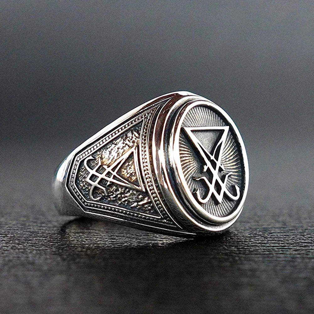 Gothic Lucifer Satan Signet Rings Punk Stainless Steel Seal Rings Men and Women Pagan Jewelry Gift