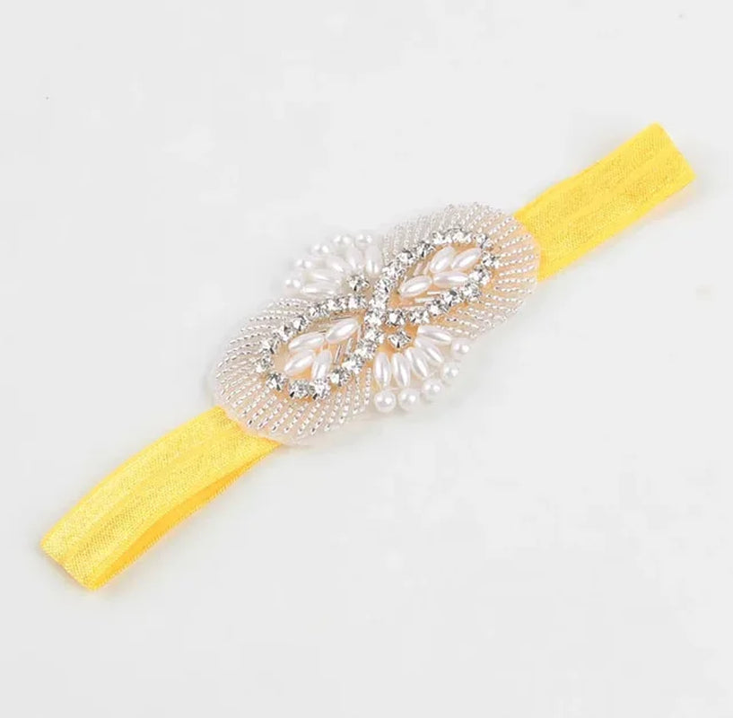 Vintage Baby Girls Pearl Flower Rhinestone Headband Elastic Kids Hair Accessories Newborn Photo Prop