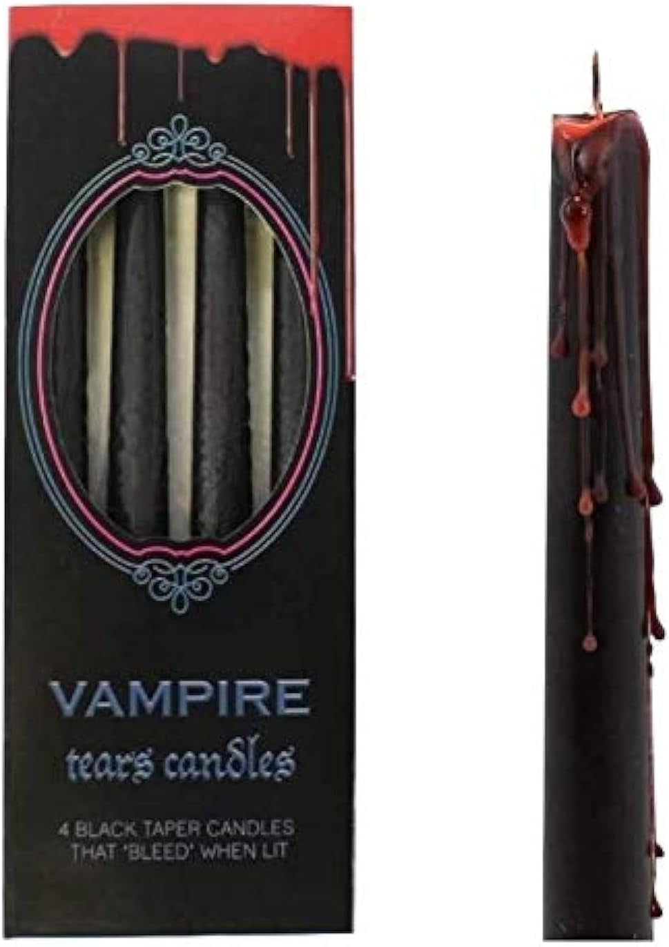 Vampire Tears Black Candles - Set of 4 Bleeding Candles - Gothic Rituals Halloween