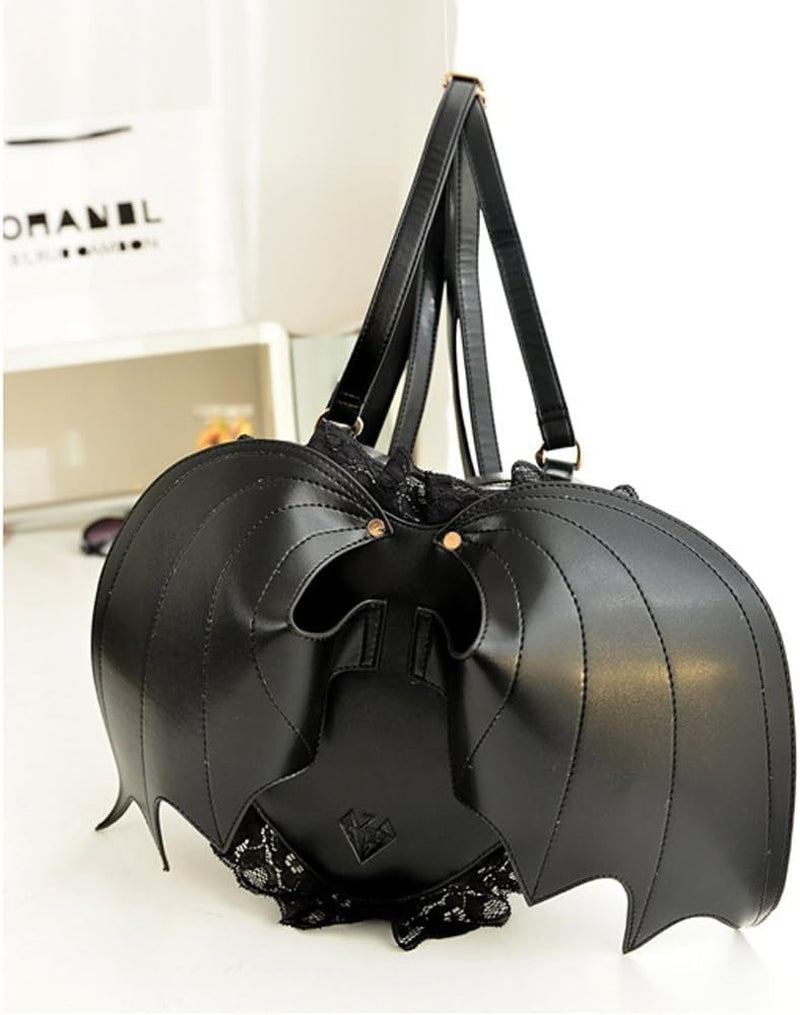 Fashion Girl Gothic Black Bat Heart Wings Backpack Goth Punk Lace Wing Bag