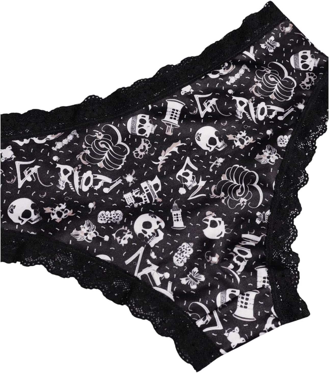 Women'S 4 Pieces Gothic Lace Hipster Panties Set Low Rise Halloween Skull Underwear