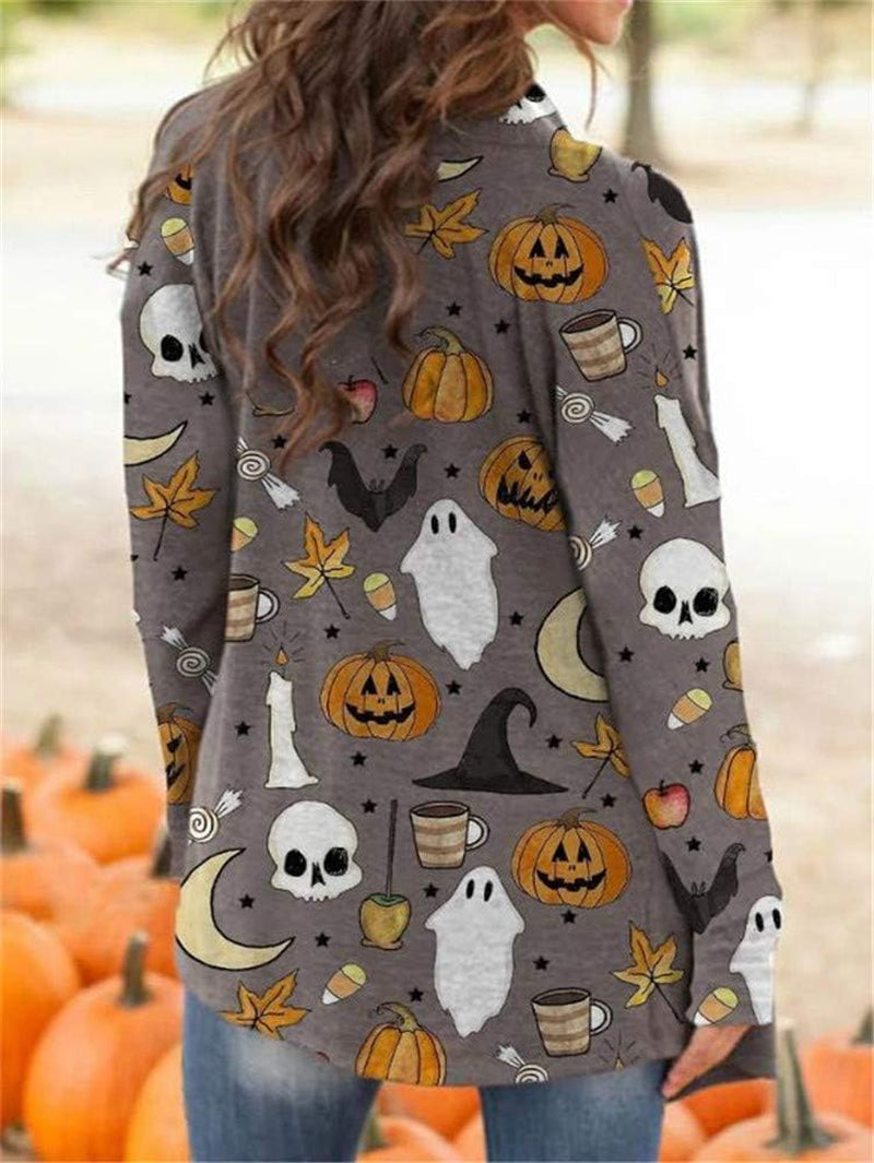 Women'S Halloween Cat Pumpkin Cardigan Long Sleeve Open Front Knit Outwear Coat plus Size Knitting Sweater Top