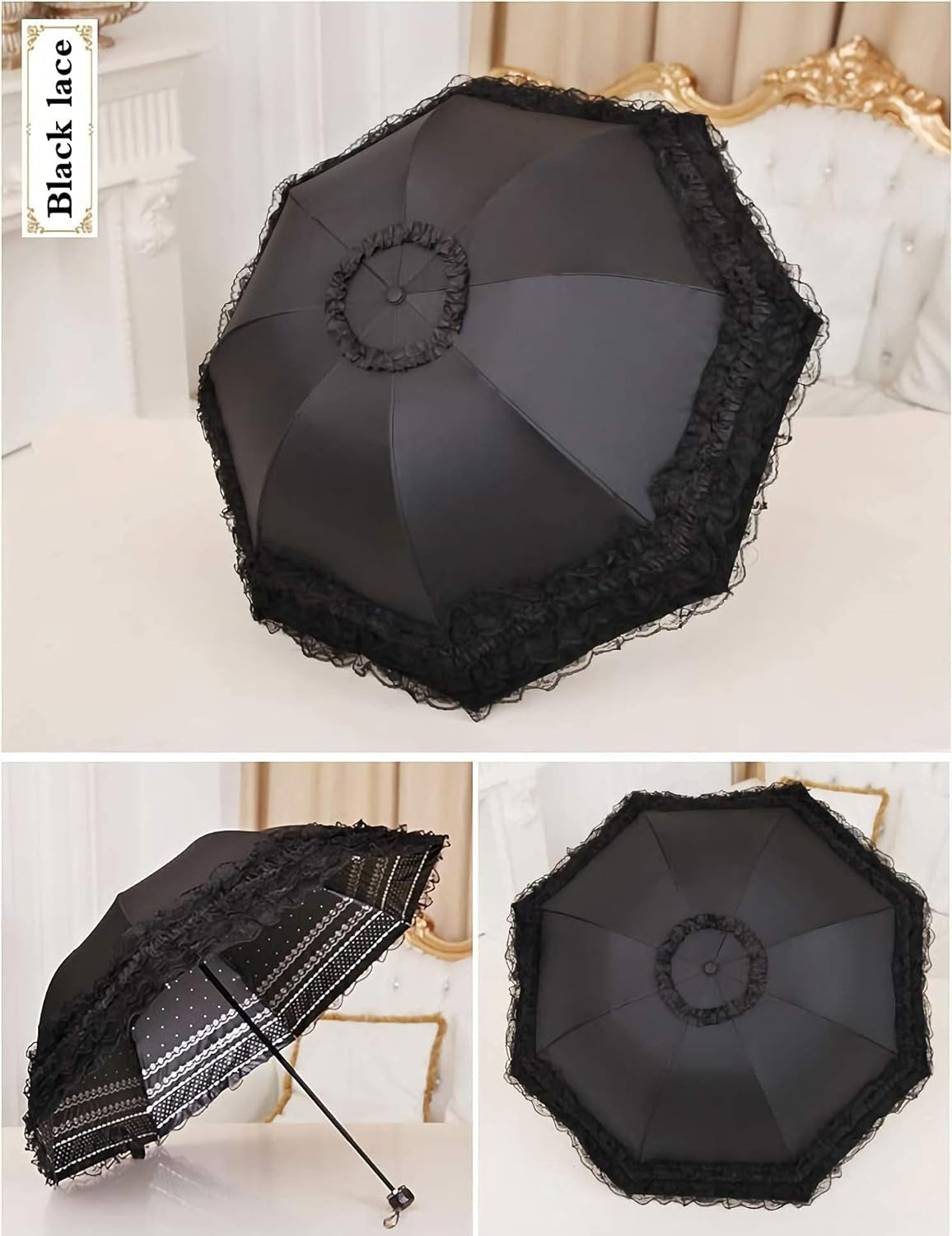 Black Lace Parasol Gothic Umbrella Sun Protection Decorative Umbrellas Wedding Accessories Cosplay Photoshoot Props