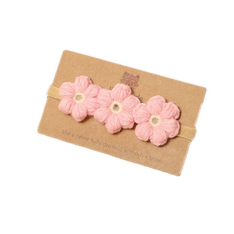 Vintage Baby Nylon Headbands Handmade Crochet Flowers Woolen Kid Elastic Hairbands Girls Hair Clips Children Hair Accessories