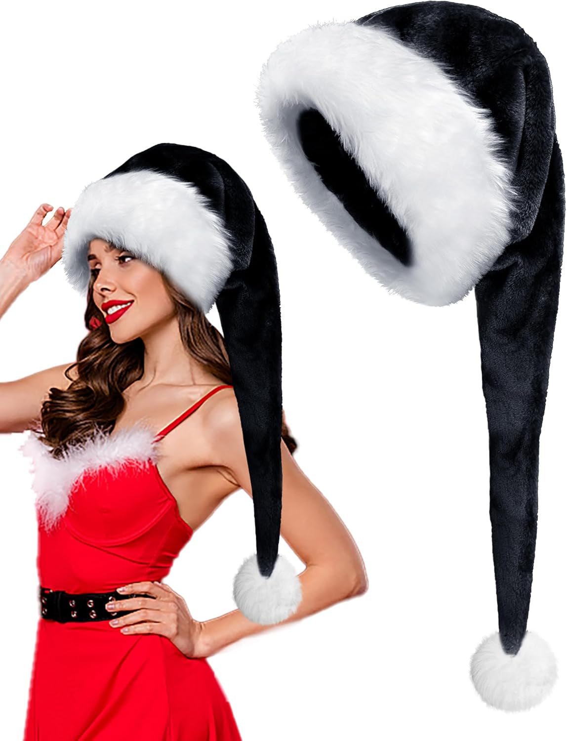 Long Santa Hats Xmas Velvet Christmas Hats for Adults Keep Warm Winter Christmas Costume