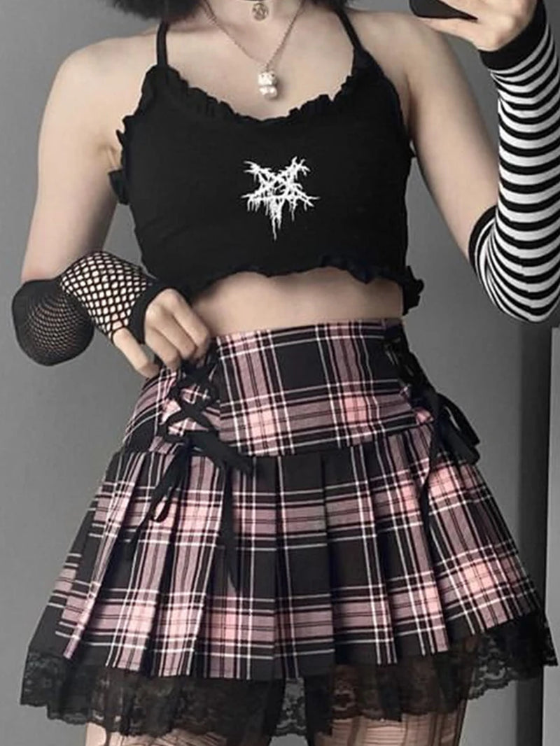 Pastel Goth Sexy Camis Women Aesthetic Y2K Emo Alt Pentagram Printed Strapless Crop Tops Dark Gothic Punk Grunge Vests