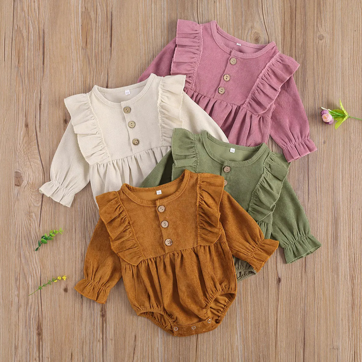 0-18M Autumn Spring Infant Newborn Baby Girl Romper Ruffles Corduroy Long Sleeve Jumpsuit Vintage Baby Girl Clothing