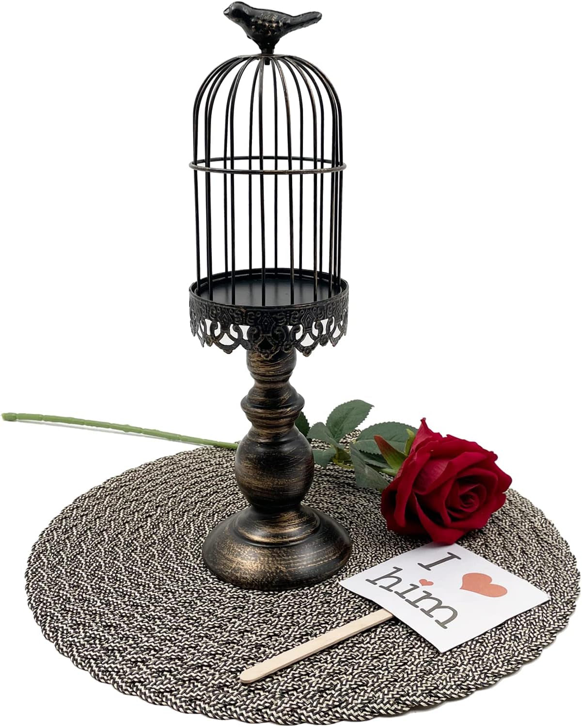 Retro Shabby Candle Holder, Bird Cage Decor,Decorative Birdcage Candle Holder Vintage Metal Candlestick for Wedding,Party Vintage Gothic Decor,Victoriana Decor,Home Decor Black 15 Inch