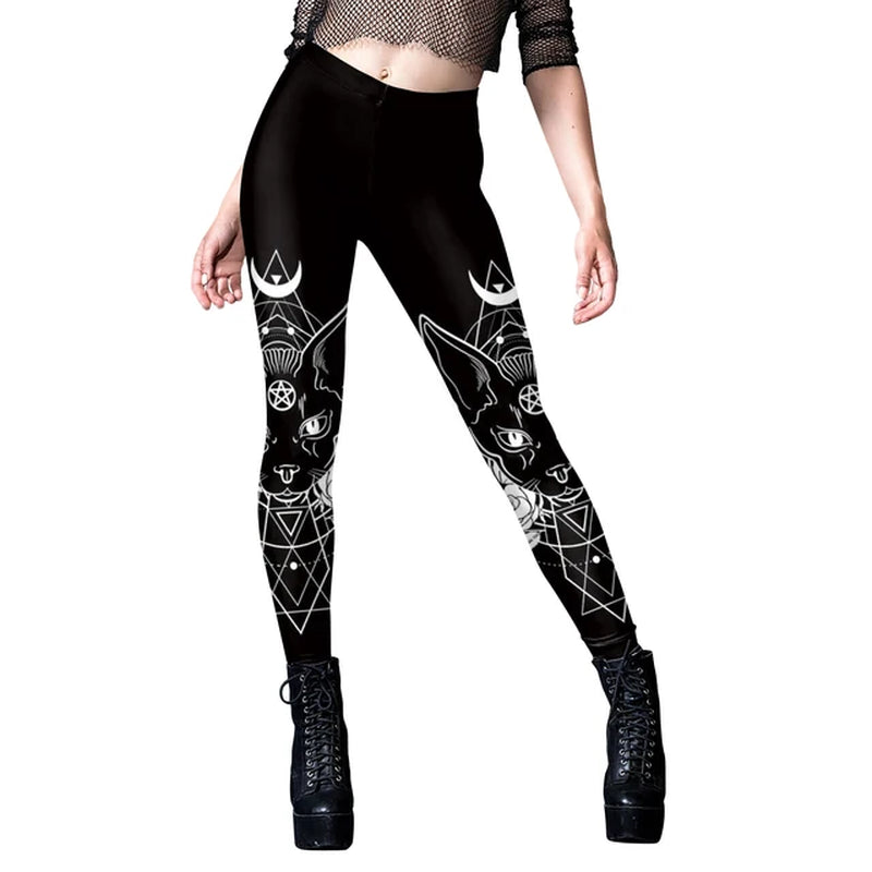 [You'Re My Secret] 2023 HOT Gothic Leggings for Women Ouija Workout Pants Dark Grunge Black Cat Skull Leggins Devil Satan Legins