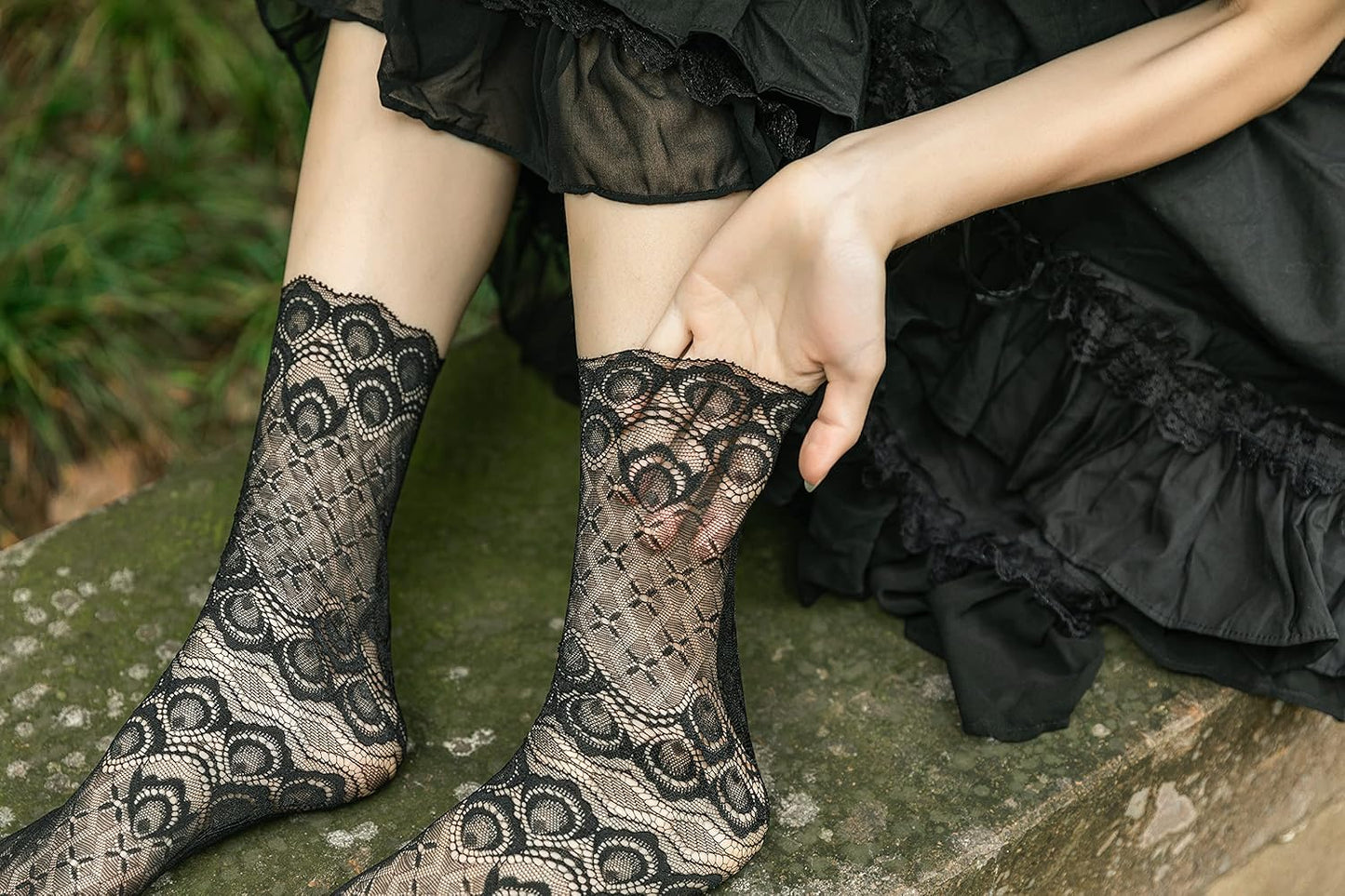 Women Lace Socks, Transparent Mesh Ruffle Dress Ankle Socks