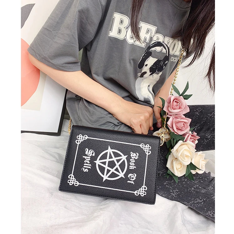 Magic Book Shape Clutch for Women Black Book of Spells Chain Shoulder Bag Small Purses and Handbags Girls Crossbody Bag Fashion