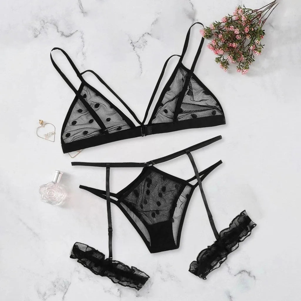 Perspective Lace Mesh Bra Set Women plus Size Lace Lingerie Set Black Sexy Underwear Set Exotic Sleepwear Sexy Lingerine Outfit