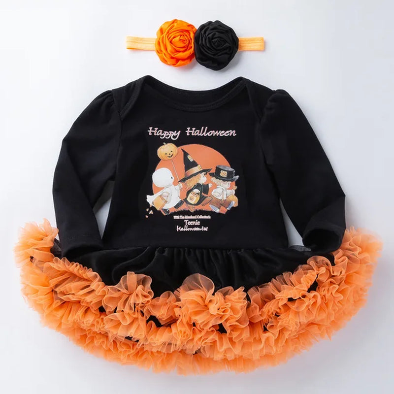 Halloween Baby Costume Girls Rompers Dresses Newborn Pumpkin Black Jumpsuits Dress Infant Cartoon Printed Children Party Outfit