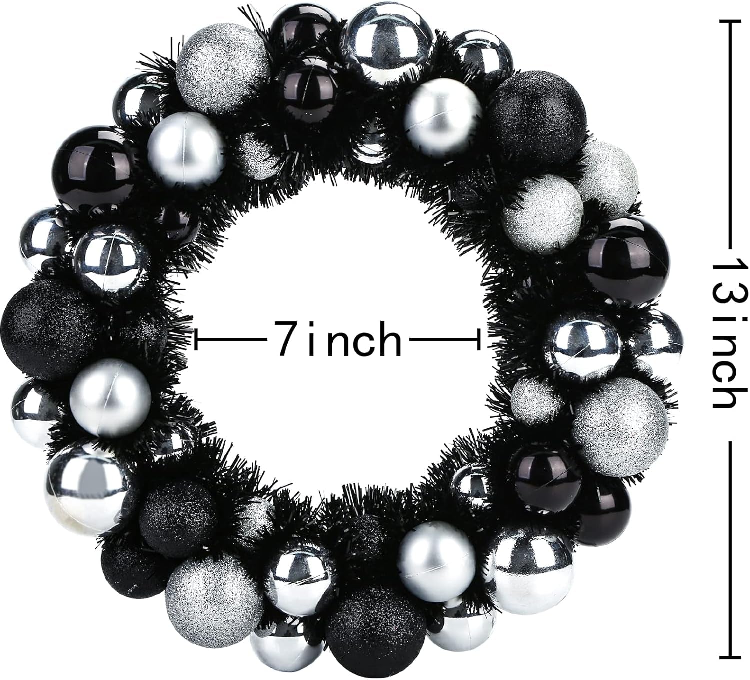 Christmas Ball Wreath,13 Inches Black and Silver Ornament Garland Decoration