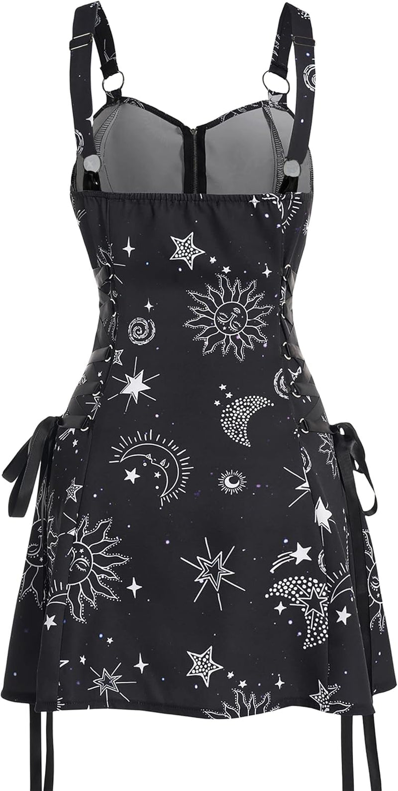 Women'S Gothic Dress Galaxy Sun Star Sleeveless Zip Front Lace up A-Line Mini Dress