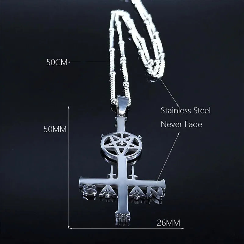 Inverted Pentagram Cross Satan Necklaces Pentacle Stainless Steel Charm Women Silver Color Necklace Jewelry Cruz Invertida N3821