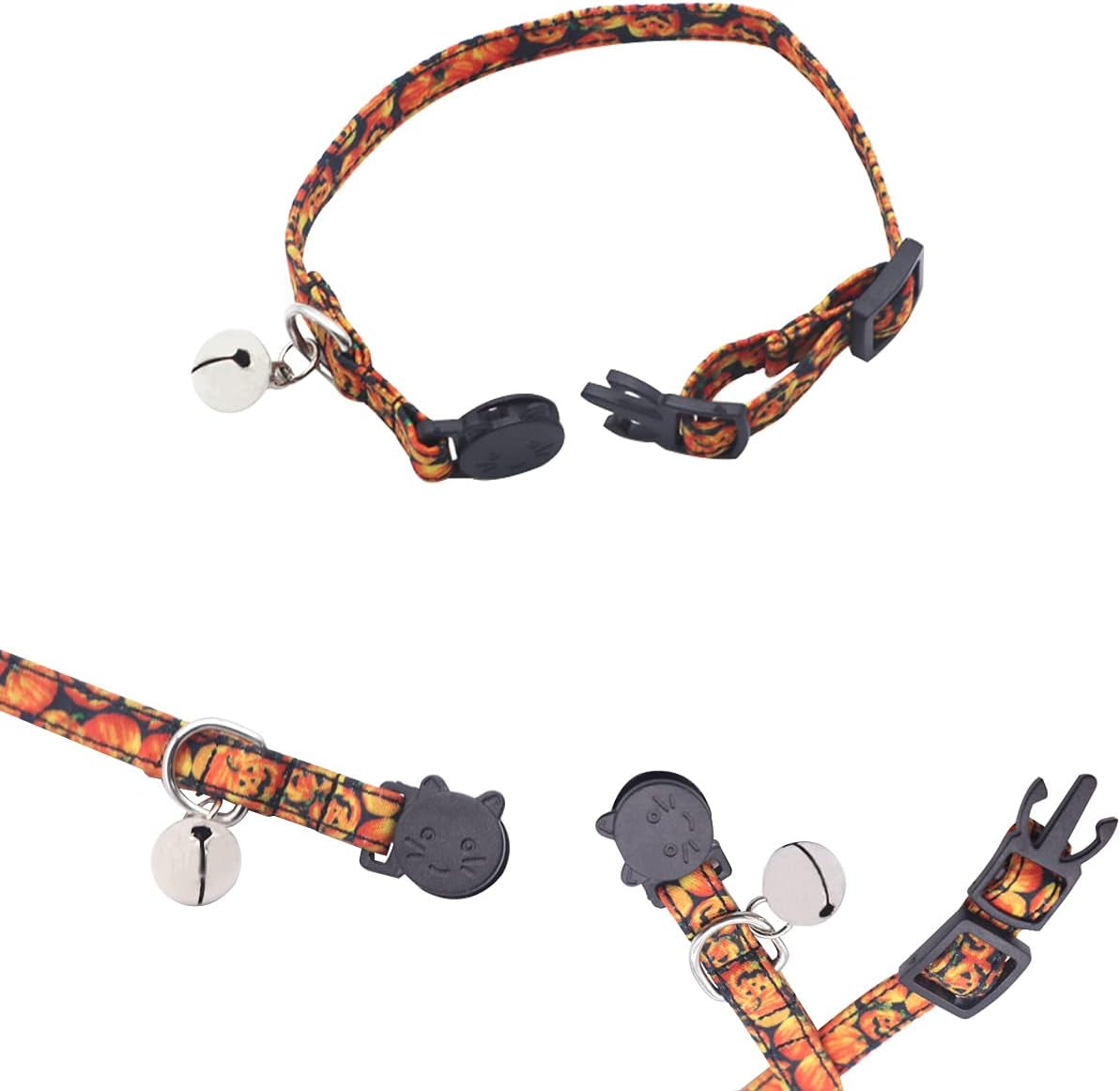 Halloween Cat Collar,Pumpkin Cat Bow Ties with Removable Bell Kitten Collar with Bowties and Bell Adjustable Cat Collar Pet Accessories for Kitty Cat and Puppy (Pumpkin)