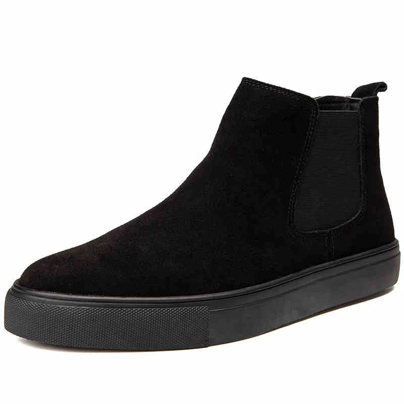 Plus Size Mens Leisure Breathable Chelsea Boots Black Original Leather Flats Shoes Street Style Platform Boot Ankle Botas Hombre