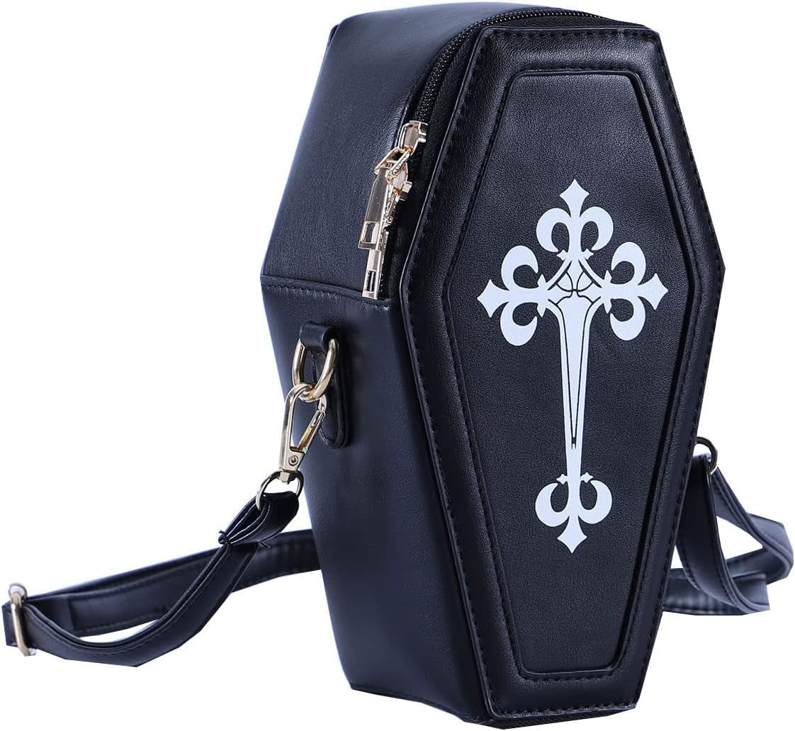 Gothic PU Leather Bag Women’S Crossbody Coffin Shape Bag Cell Phone Purse Small Shoulder Bag for Halloween Cosplay