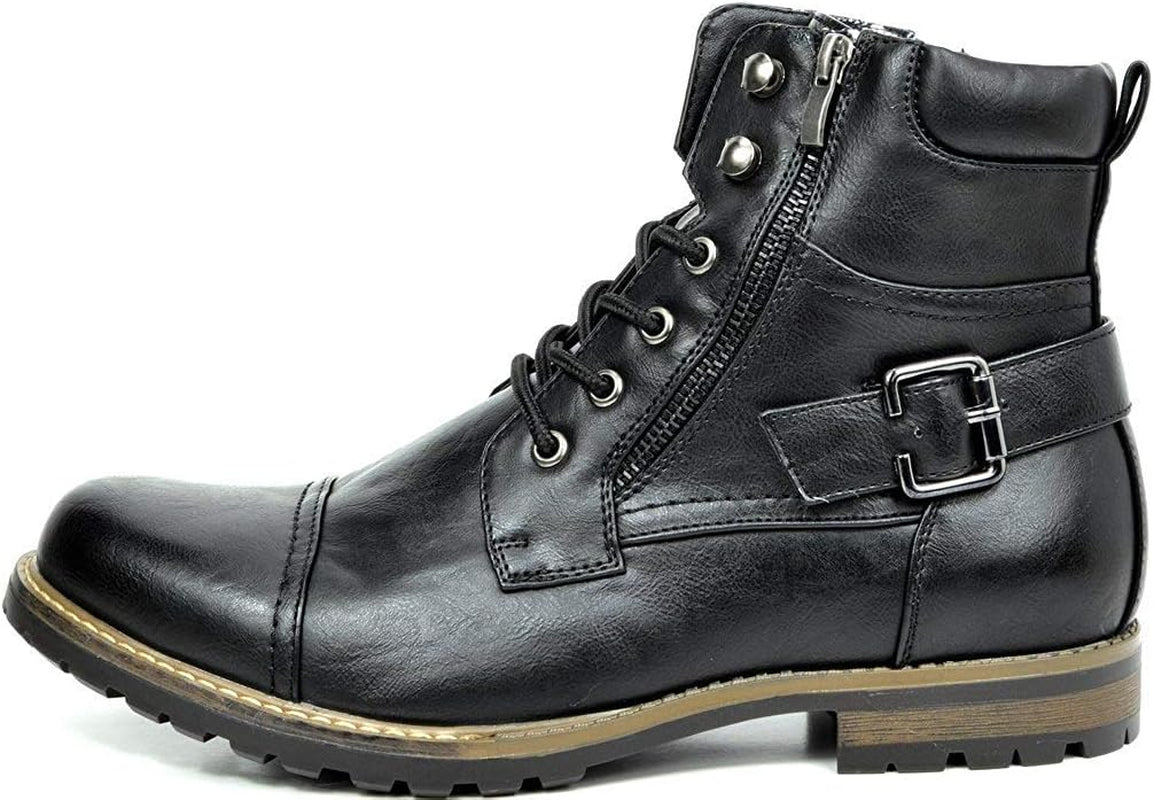 Men'S Motorcycle Combat Boots Zipper Biker Boot