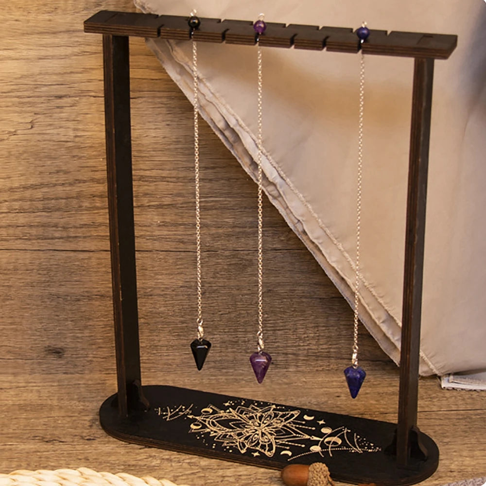 Wood Wiccan Crystal Holder Wooden Pendulum Display Stand Dowsing Pendulum Display Stand Witchcraft Gift Organizer