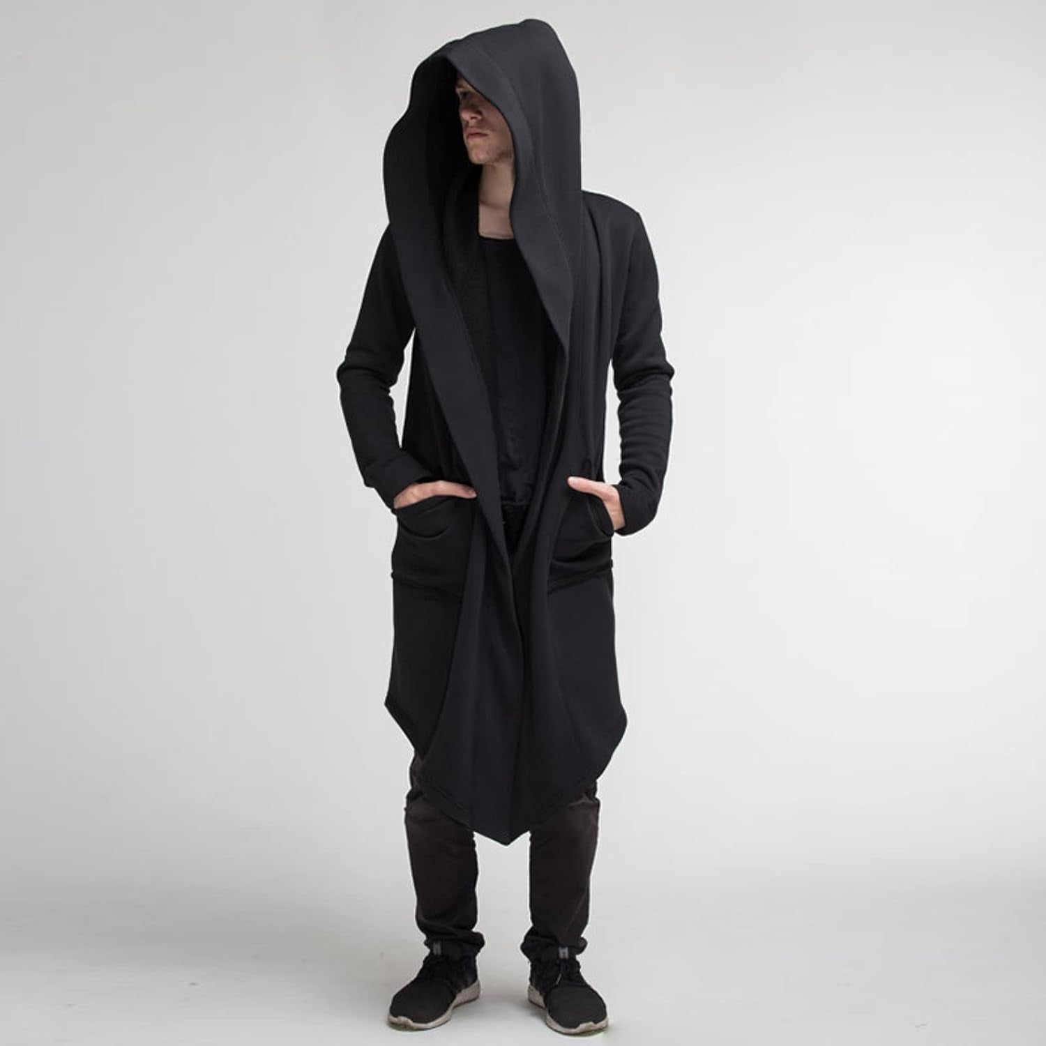 Mens Hoodies Men'S Dark Style Solid Color Long Cardigan Cloak Coat Hooded Sweater Jacket