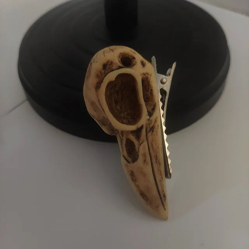 One Raven Skull Hair Clip - Resin Cast Skull Hair Accessory Barrette Crow Goth Bird Skull Gothic Wedding Cottagecore