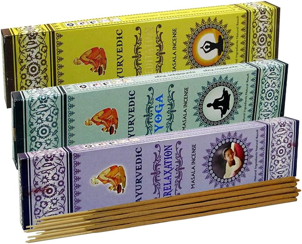 Ayurvedic Incense Sticks Variety Pack #1 and Ash Catcher Bundle with 6 Fragrances