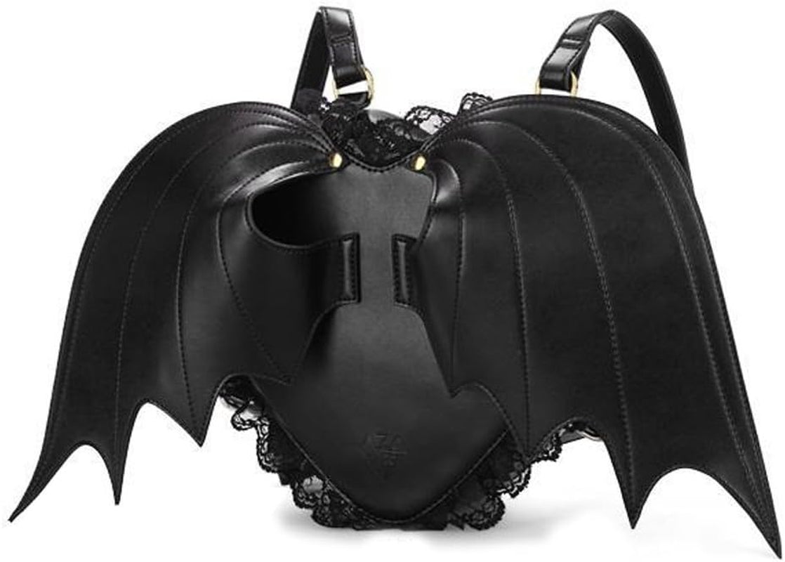 Fashion Girl Gothic Black Bat Heart Wings Backpack Goth Punk Lace Wing Bag