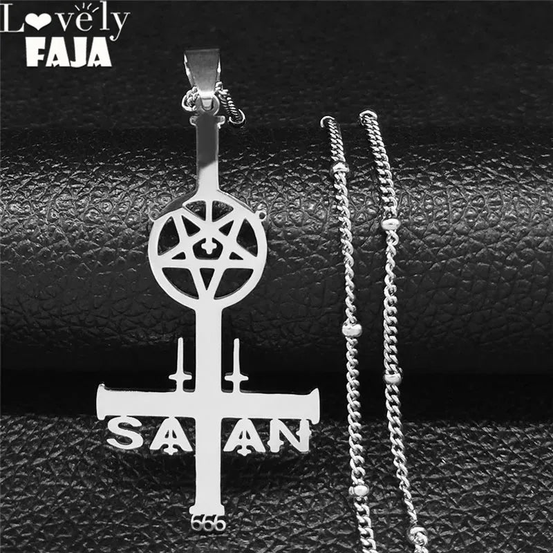 Inverted Pentagram Cross Satan Necklaces Pentacle Stainless Steel Charm Women Silver Color Necklace Jewelry Cruz Invertida N3821