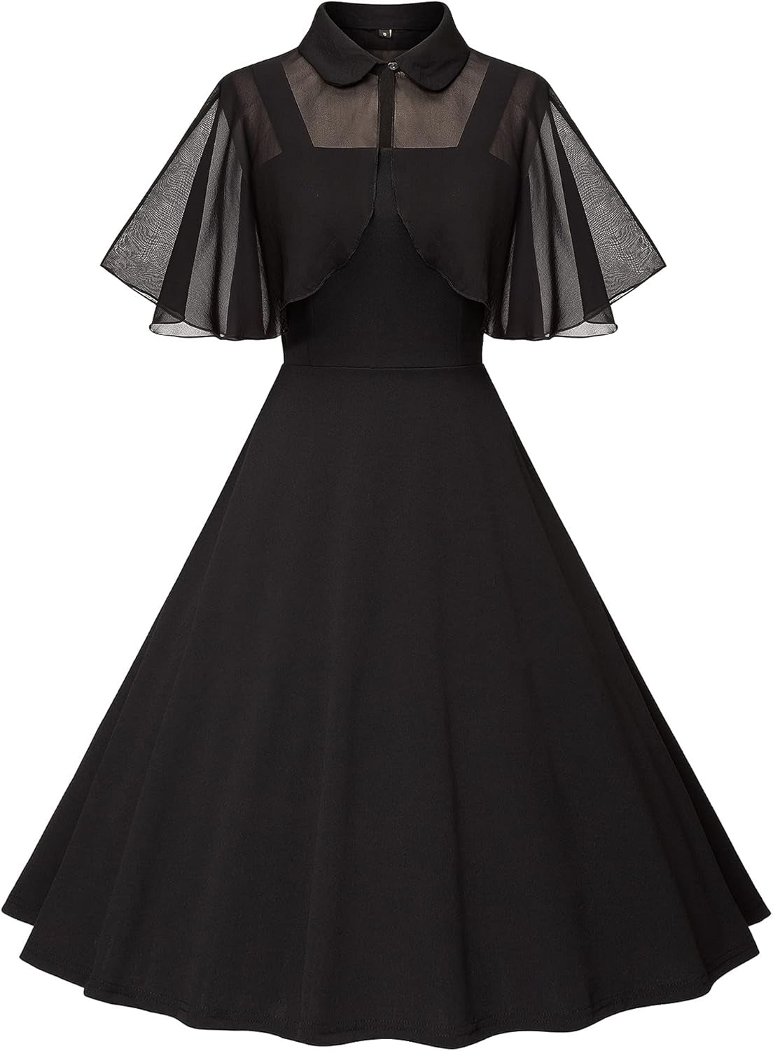 1950S Dresses for Women Vintage Goth Swing Cocktail Dress with Pockets and Chiffon Shawl