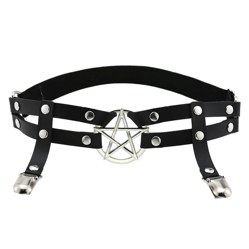 Sexy Women Punk Black Goth Leather Leg Chain Geometry Metal Rock Leg Garter Sock Elastic Harness Jewelry Party Wear Accessories