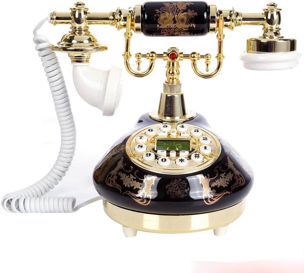 Corded Old Fashion Antique Landline Telephone Decor 1960, Wired Home Office Telephone Decor System, Ceramic Antique Style (Black)