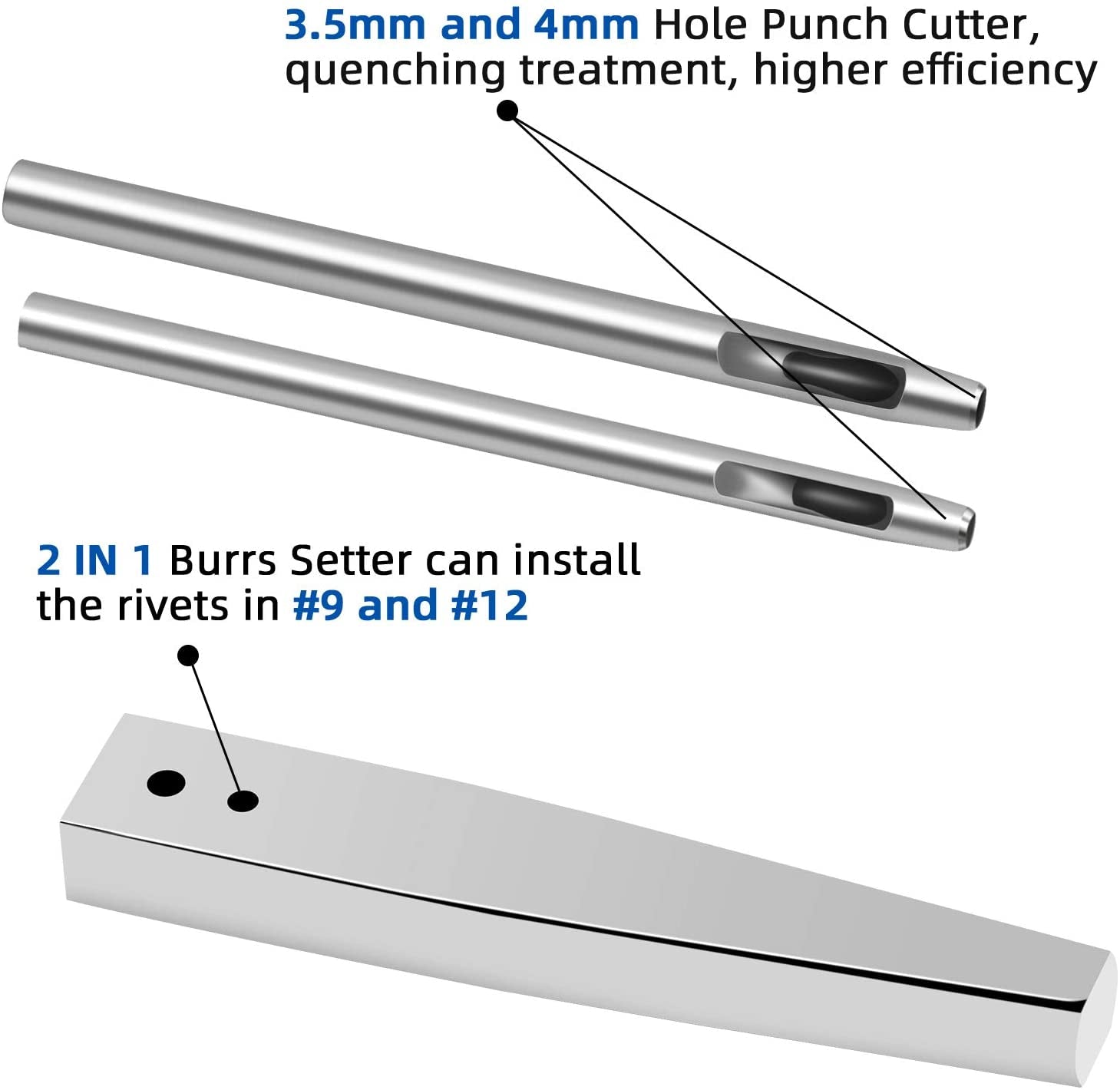 84Pcs, Copper Rivets and Burrs, 9 and #12 Burrs Setter, Leather Rivets Fastener Install Setting Tool with 4Mm Leather Hole Punch Cutter for Belts Wallets Collars Leather Working Supplies