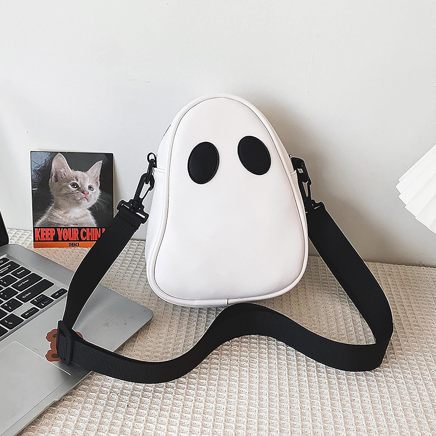 Halloween Pumpkin Cute Ghost Purse, Pu Leather Crossbody Bag Shoulder Bag for Girls, Spooky Season Trick or Treat (White, One Size)