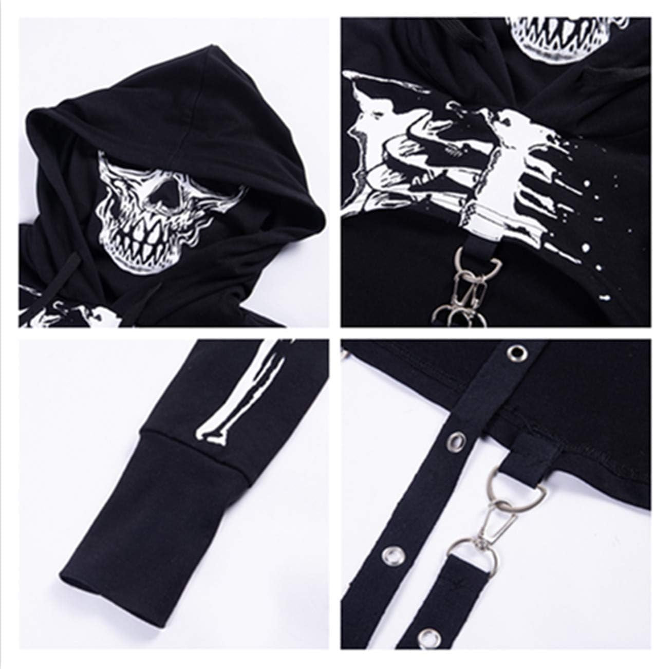 Women Gothic Punk Hoodies Bandage Crop Tops Long Sleeve Pullover Sweatshirt for Rave Festivals Streetwear