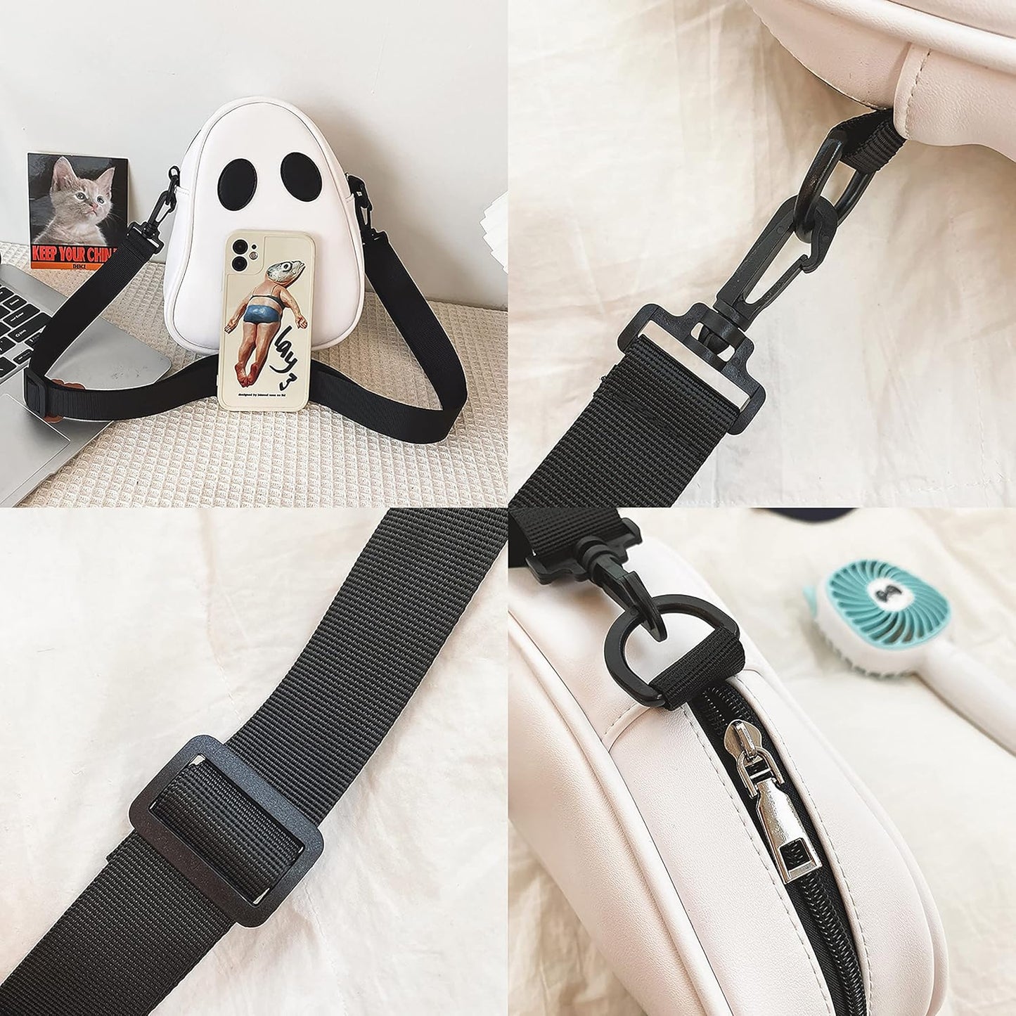 Halloween Pumpkin Cute Ghost Purse, Pu Leather Crossbody Bag Shoulder Bag for Girls, Spooky Season Trick or Treat (White, One Size)