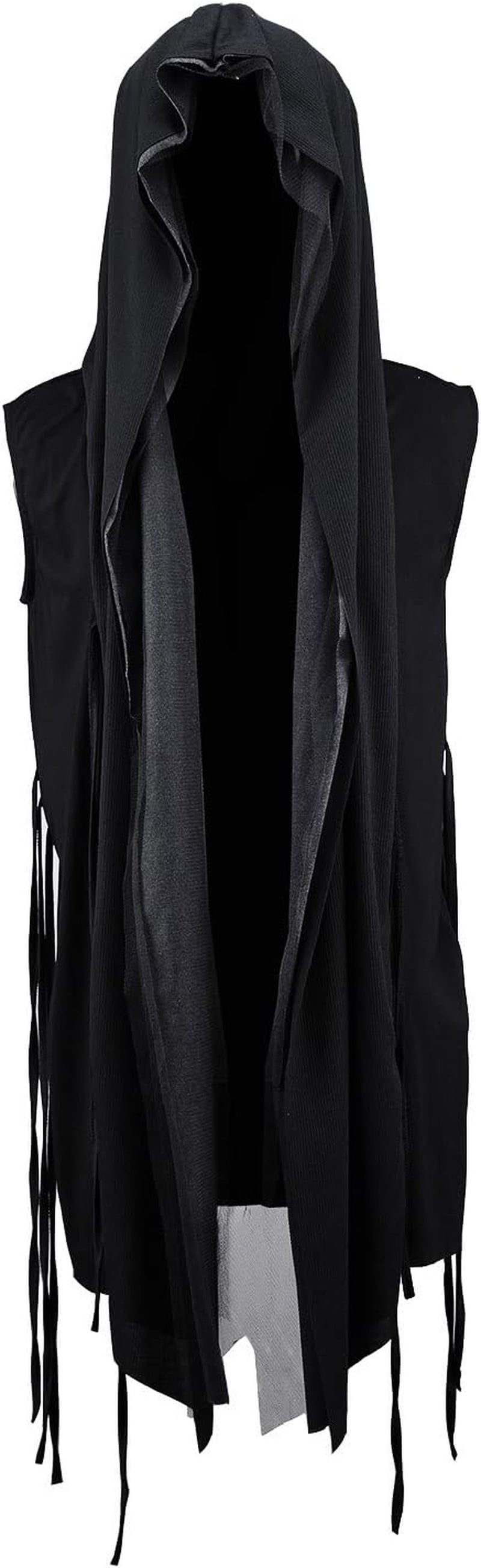 Cloak with Hood Mens Sleeveless Mesh Layered Cut off Open Vest Dark Goth Cardigan Black