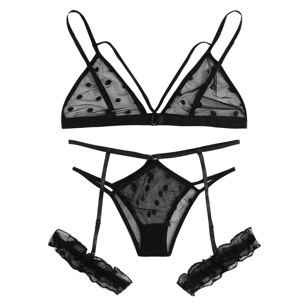 Perspective Lace Mesh Bra Set Women plus Size Lace Lingerie Set Black Sexy Underwear Set Exotic Sleepwear Sexy Lingerine Outfit