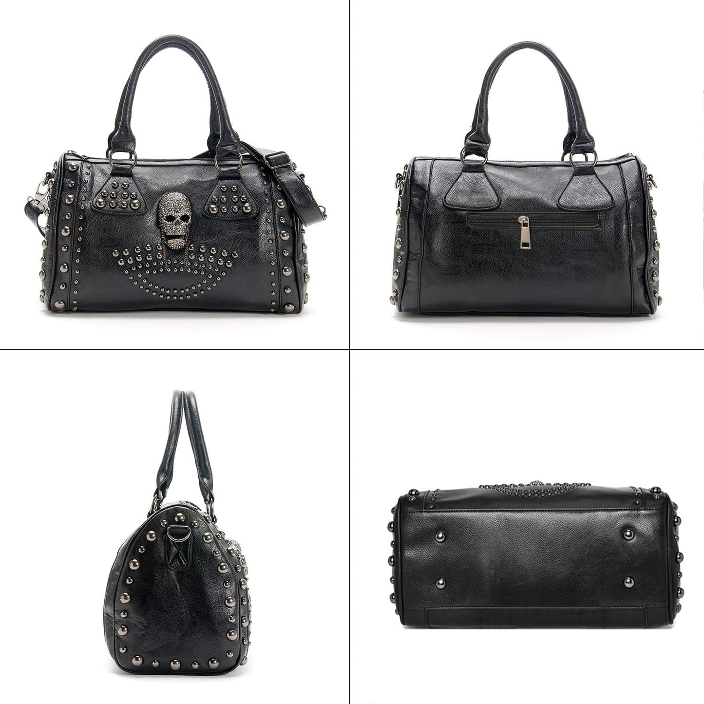 Women Skull Handbag Large Capacity Gothic Shoulder Bag Studded Doctor Handbag