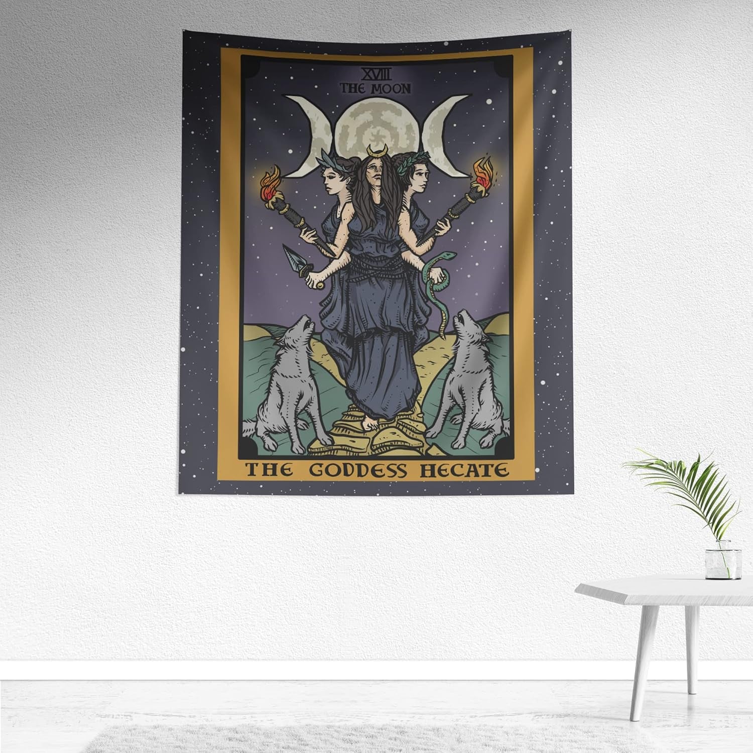 The Goddess Hecate Tarot Card Tapestry - Triple Moon Goddess of Witchcraft Hekate Wheel Pagan Witch Wall Hanging (60" X 50")