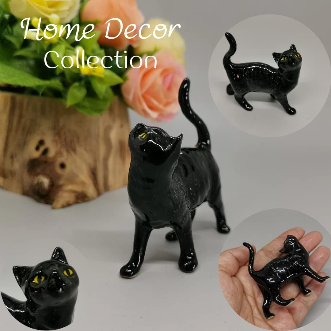 Black Cat Figurine, Decorative and Collectible Ornaments, Miniature Porcelain Cat Figurines, Siamese Cat Figurine, Black Cat Statue 2.5"