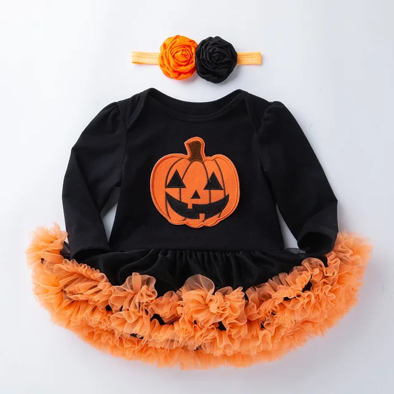 Halloween Baby Costume Girls Rompers Dresses Newborn Pumpkin Black Jumpsuits Dress Infant Cartoon Printed Children Party Outfit