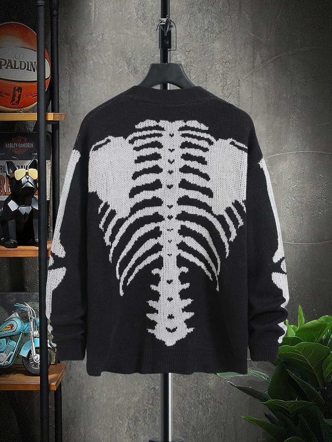 Men'S Skeleton Pattern Cardigan Sweaters Long Sleeve Unisex Outwear Knitted Coats