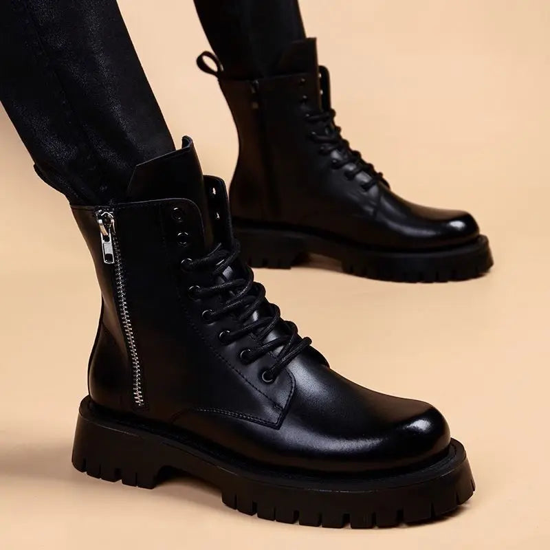 Mens Fashion Party Nightclub Dresses Natural Leather Platform Shoes Handsome Cowboy Boot Ankle Botas Masculinas Zapatos Hombre