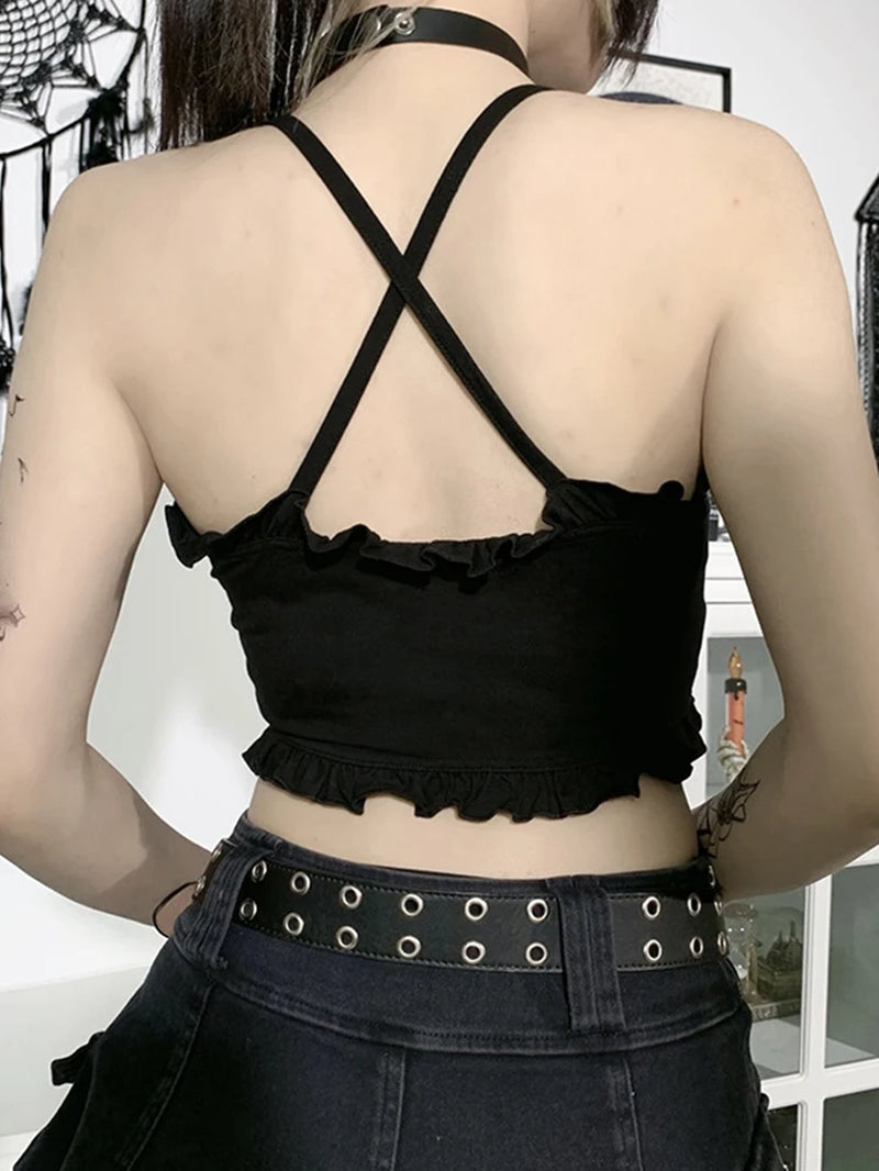 Pastel Goth Sexy Camis Women Aesthetic Y2K Emo Alt Pentagram Printed Strapless Crop Tops Dark Gothic Punk Grunge Vests