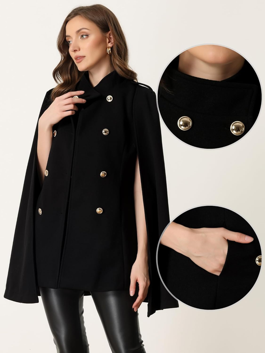 Cape Coats for Women'S Winter Slit Sleeve Double Breasted Cloak Coat