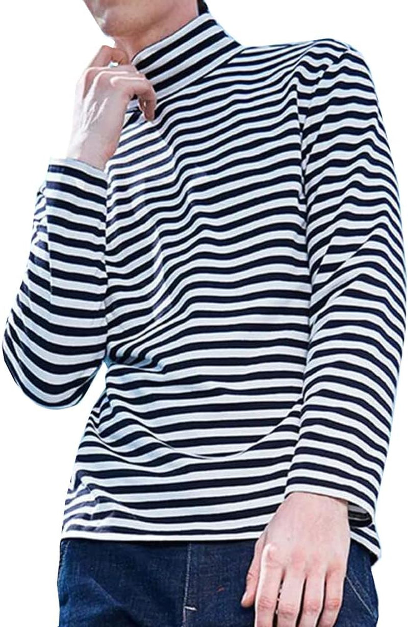 Men'S Striped T-Shirt Sport Long Sleeve Shirts Classic Fit Casual Pullover